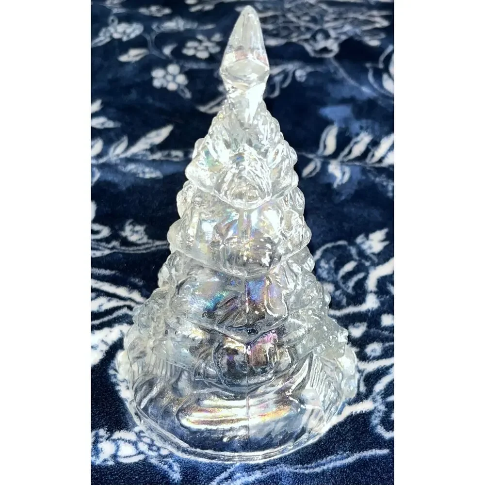 Vintage Iridescent Carnival Glass Christmas Tree With Presents Teddy Bear